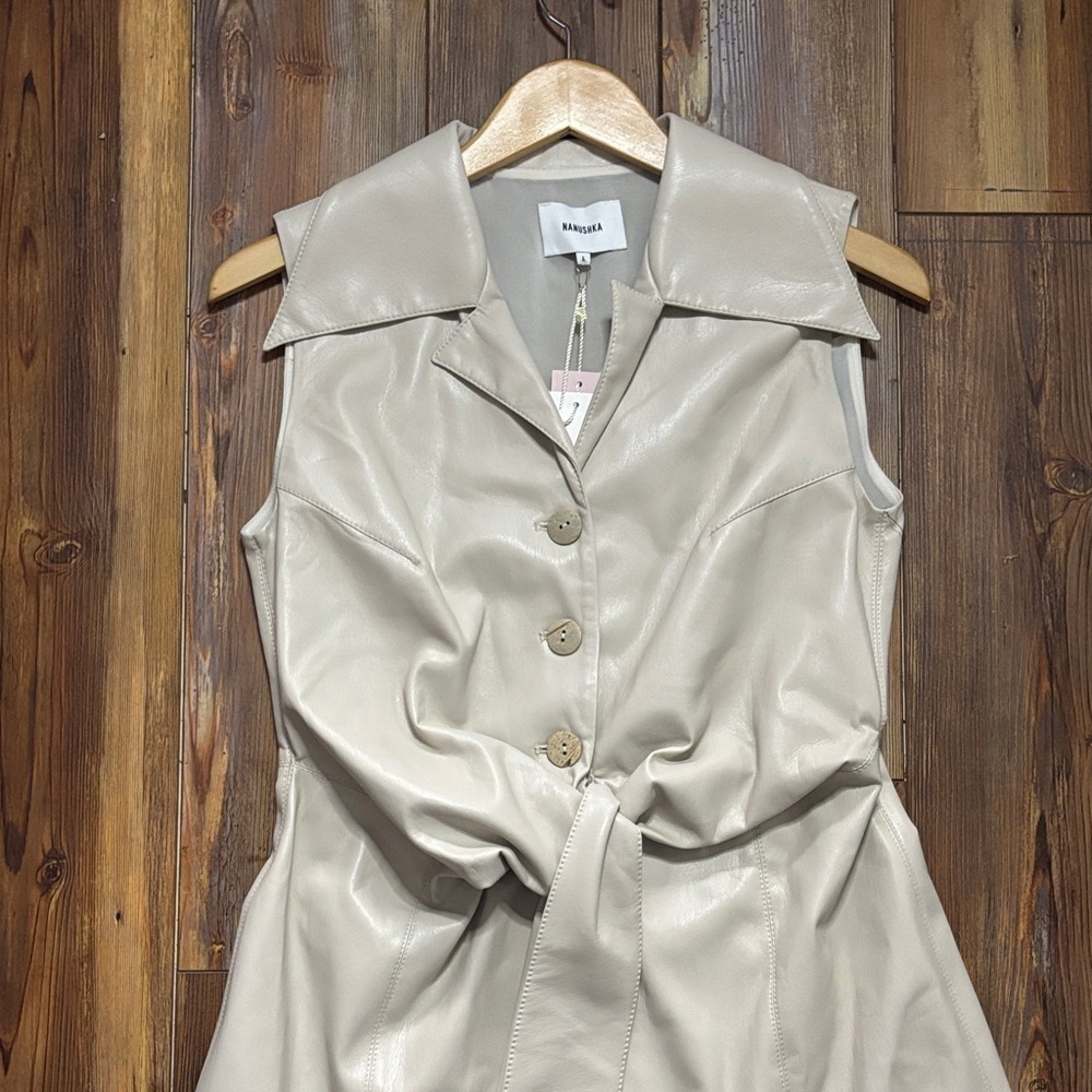 Nanushka Sharma sleeveless maxi dress in natural vegan leather size large NWT - Picture 4 of 11